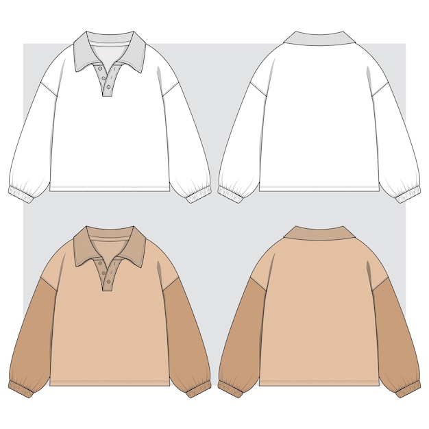 Kids Full sleeve t shirt collar flat sketch