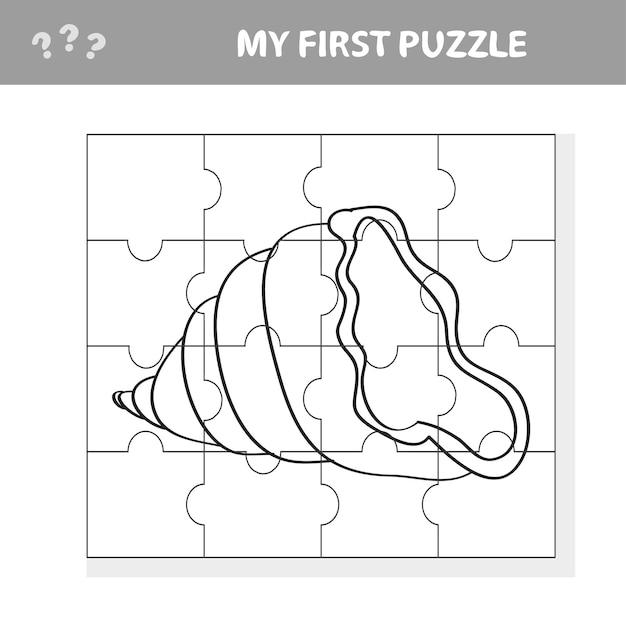 Kids game with a sea shell puzzle piece in a vector illustration of marine life