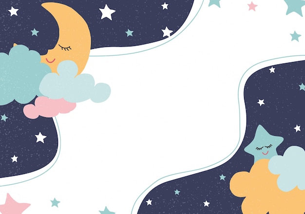 Kids graphic on white background with the moonclouds and stars in minimal style Baby backdrop