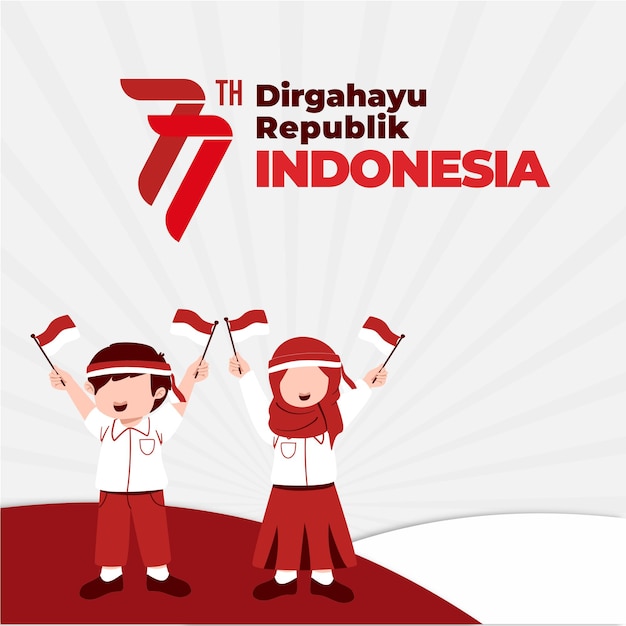 Kids Greeting Indonesia Independence Day 77th Flat