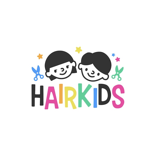 Kids Hair Stylist children barbershop salon logo vector icon illustration