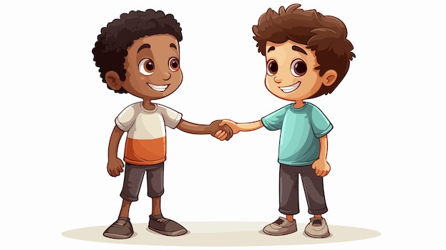 Vector kids handshake cartoon vector illustration for friendship trust and collaboration