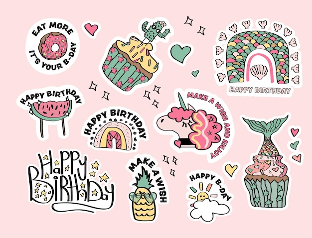 kids happy birthday stickers collection