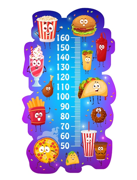 Kids height chart cartoon fast food characters