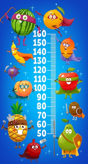 Kids height chart cartoon fruits superheroes