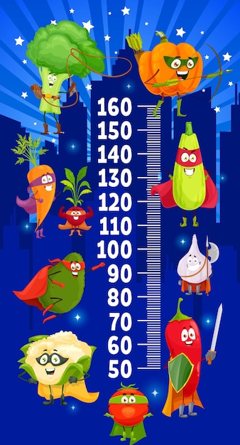 Kids height chart cartoon vegetable superheroes