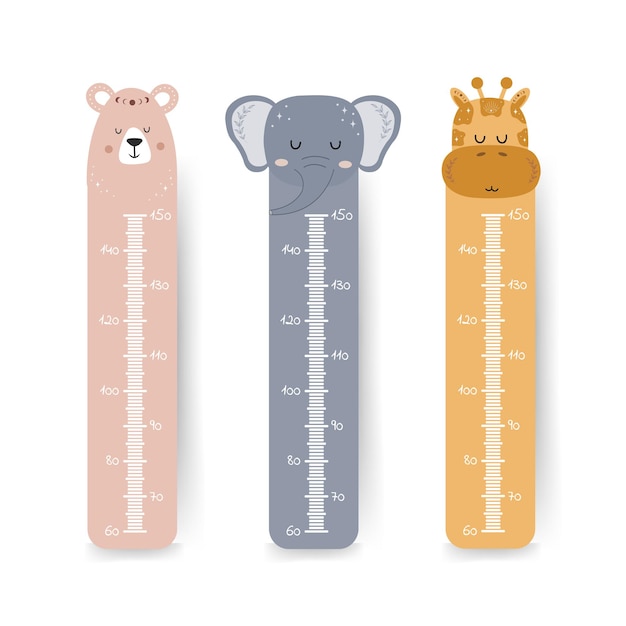 Kids height chart. Cute wall meter with boho animals.