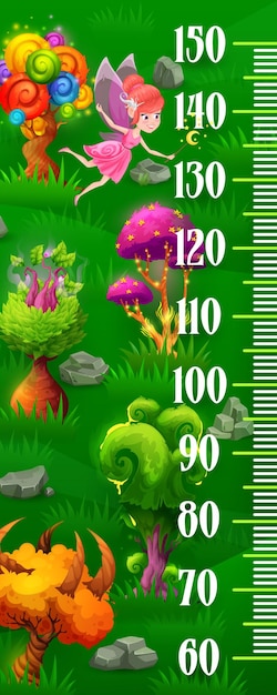 Kids height chart ruler fairy in magic forest