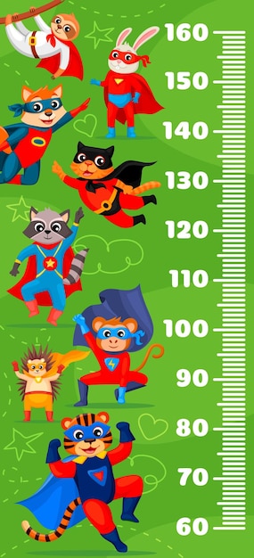 Kids height chart with superhero cartoon animals