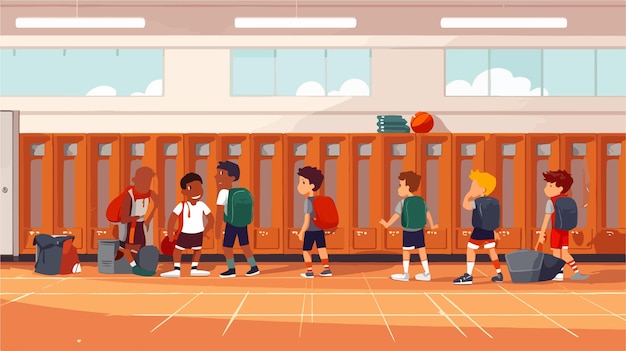 Vector kids indoor school gym locker room