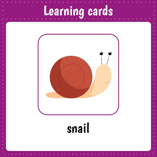 Kids learning cards SnailLearning english alphabet cartoon illustrations vector collection Kids educational flashcards