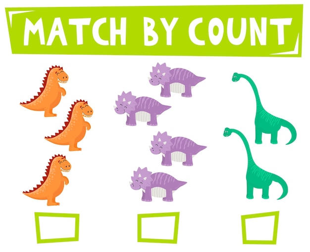 Kids learning number material Educational game for preschool children with different cute dinosaurs Cartoon vector illustration