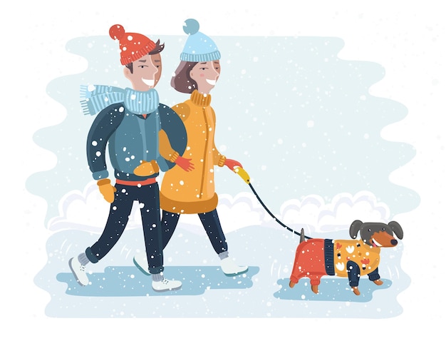 Kids making a snowman on a sunny day vector illustration