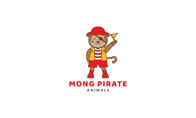 Kids monkey or ape as pirate cute cartoon logo vector  illustration