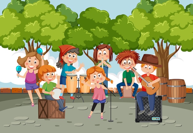 Kids music band playing at park