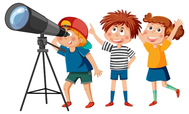 Kids observing the sky with a telescope