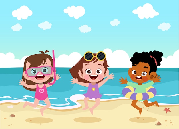 Kids play at the beach illustration