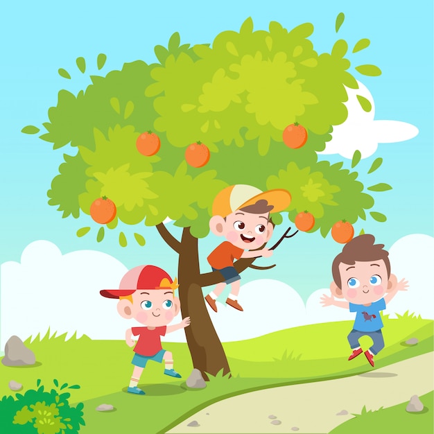 Kids play in the garden vector illustration