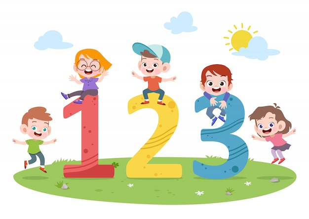 Vector kids play number vector illustration