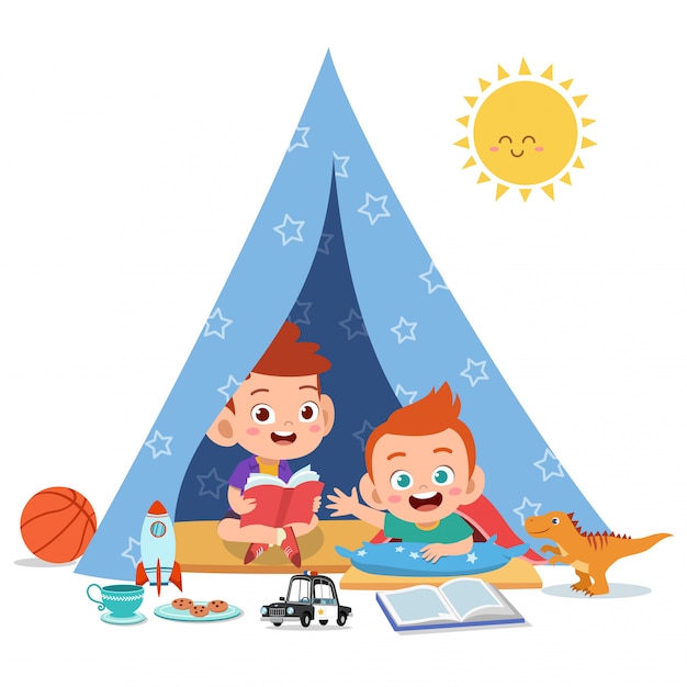 Kids play on tent illustration