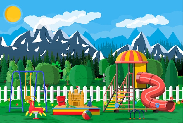 Kids playground kindergarten panorama.