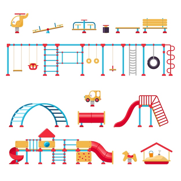 Kids playground. Set of  playing equipment elements. City park concept. Vector illustration