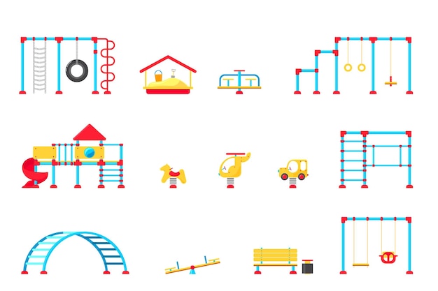 Kids playground. Set of  playing equipment elements. City park concept. Vector illustration