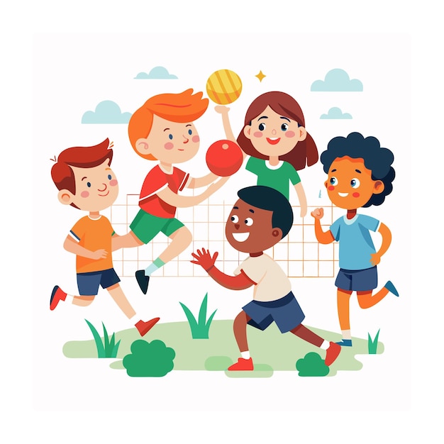 Vector kids playing and entertaining moments vector illustration