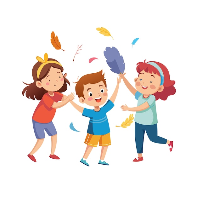 Vector kids playing and entertaining moments vector illustration