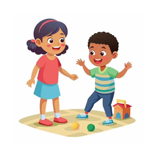 Kids Playing and Entertaining Moments Vector Illustration