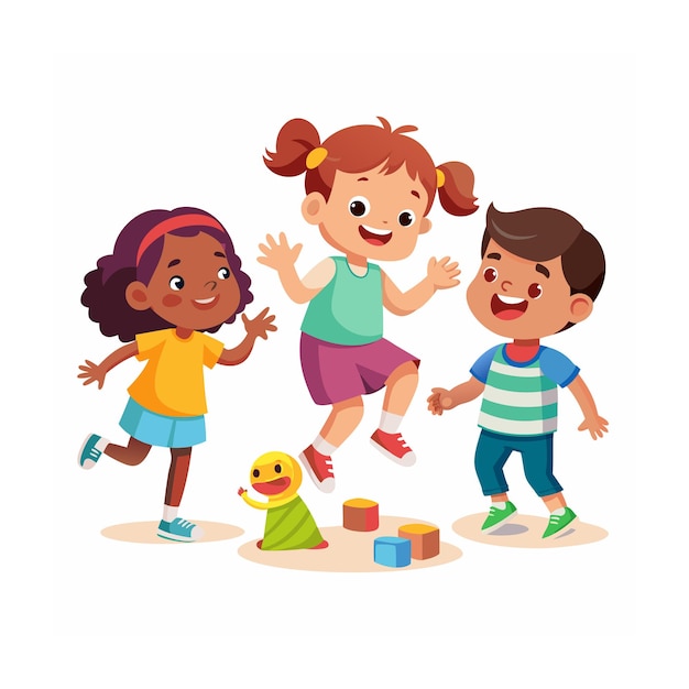 Kids Playing and Entertaining Moments Vector Illustration