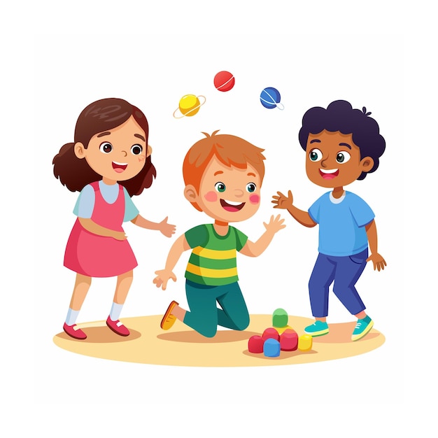 Kids Playing and Entertaining Moments Vector Illustration