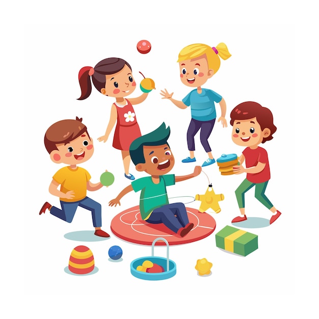 Vector kids playing and entertaining moments vector illustration