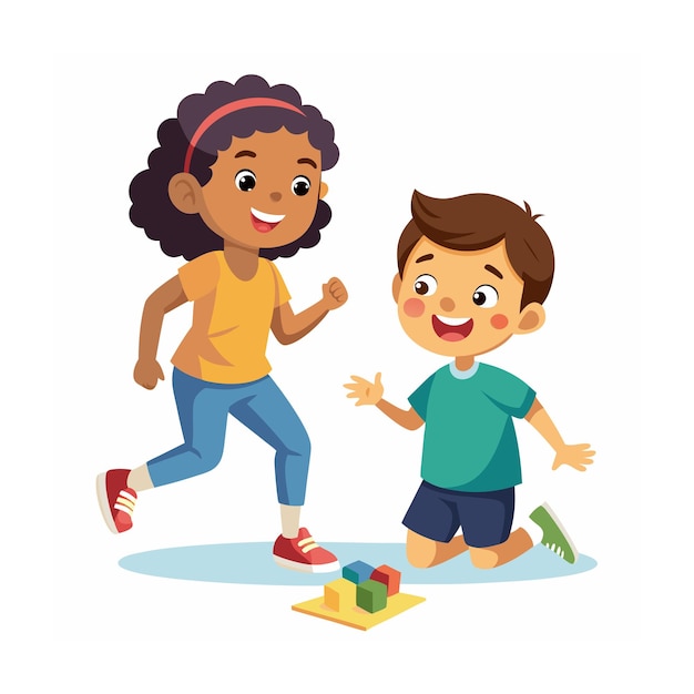 Kids Playing and Entertaining Moments Vector Illustration