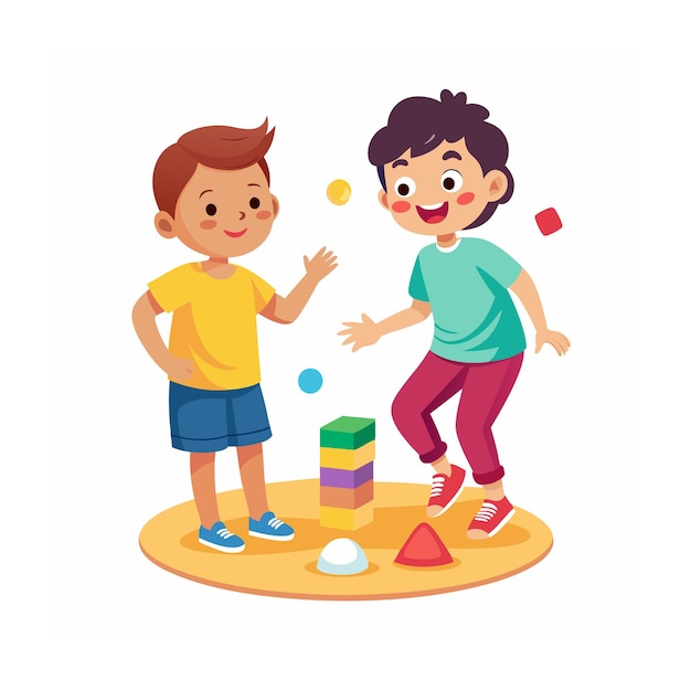 Kids Playing and Entertaining Moments Vector Illustration