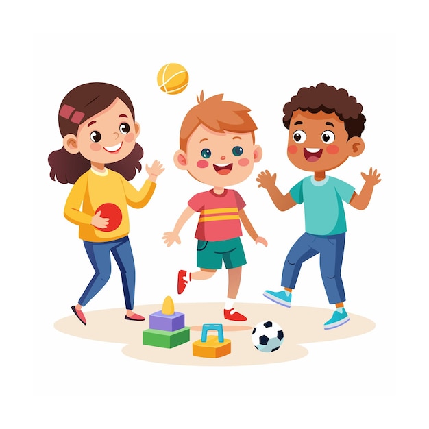 Kids Playing and Entertaining Moments Vector Illustration