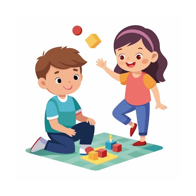 Kids Playing and Entertaining Moments Vector Illustration