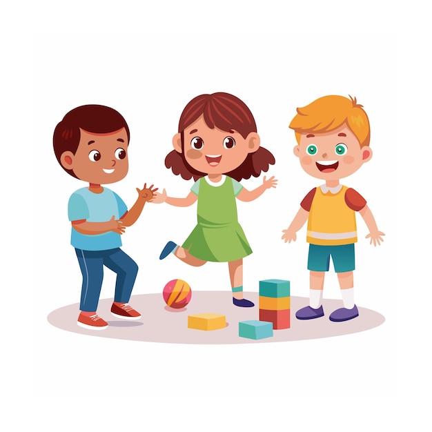 Kids Playing and Entertaining Moments Vector Illustration