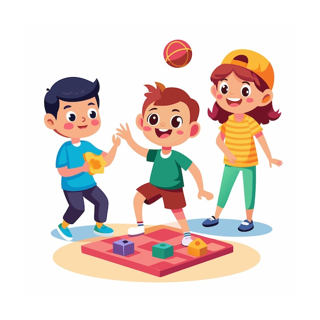 Kids Playing and Entertaining Moments Vector Illustration