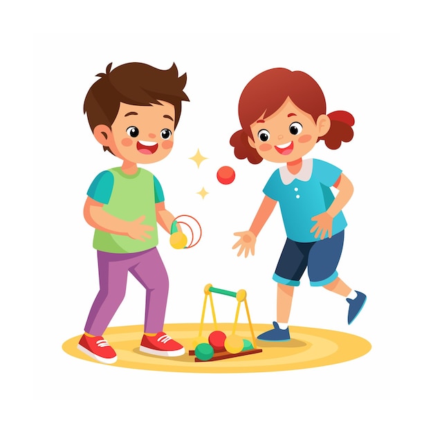 Kids Playing and Entertaining Moments Vector Illustration