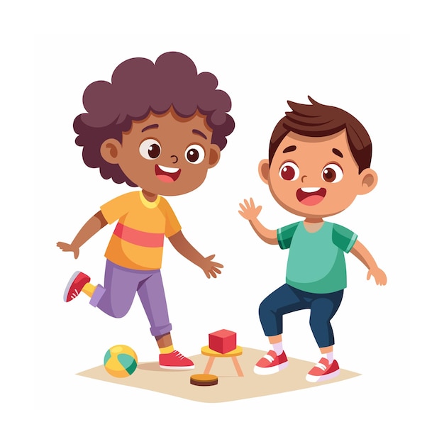 Kids Playing and Entertaining Moments Vector Illustration