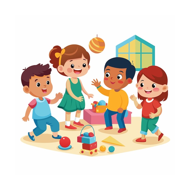 Vector kids playing and entertaining moments vector illustration