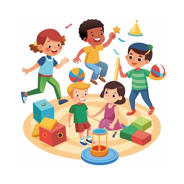 Kids Playing and Entertaining Moments Vector Illustration