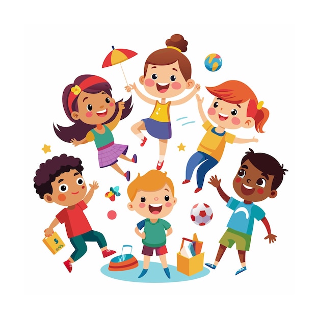 Kids Playing and Entertaining Moments Vector Illustration