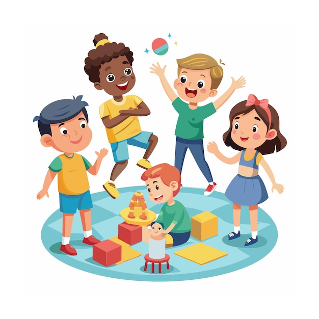 Kids Playing and Entertaining Moments Vector Illustration