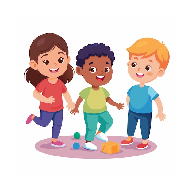 Kids Playing and Entertaining Moments Vector Illustration