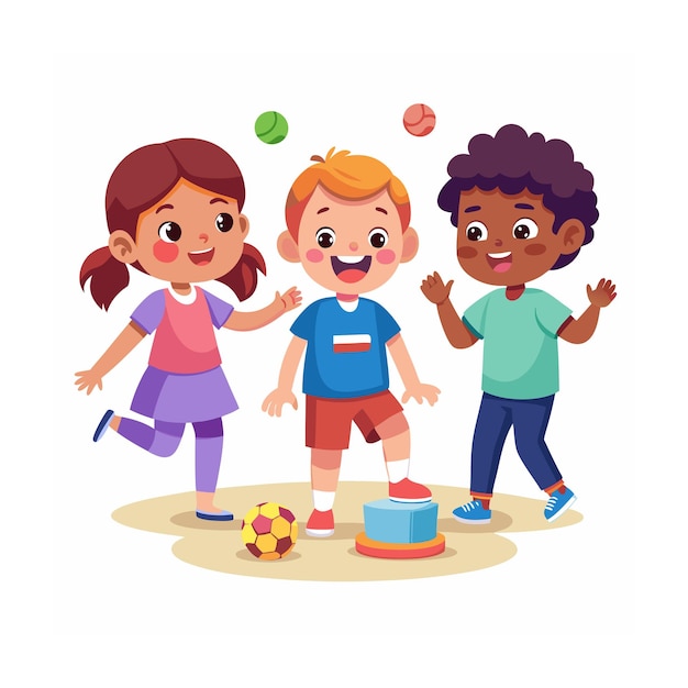 Kids Playing and Entertaining Moments Vector Illustration