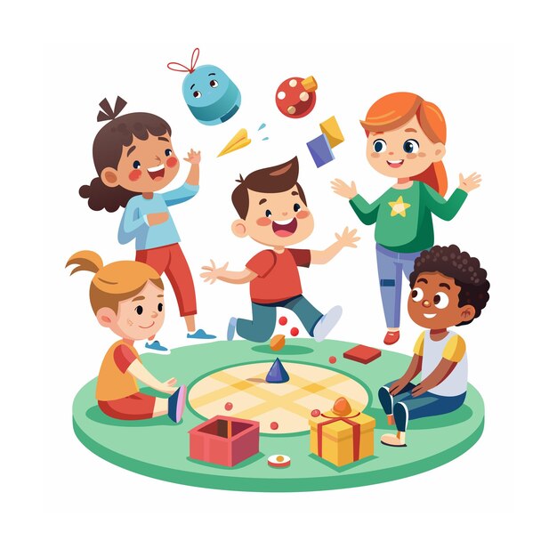 Vector kids playing and entertaining moments vector illustration