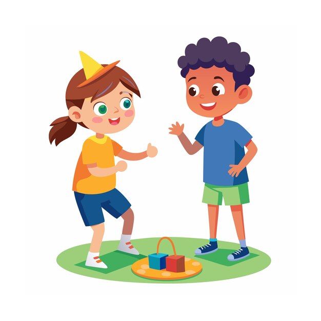 Kids Playing and Entertaining Moments Vector Illustration