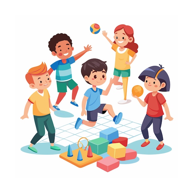 Kids Playing and Entertaining Moments Vector Illustration